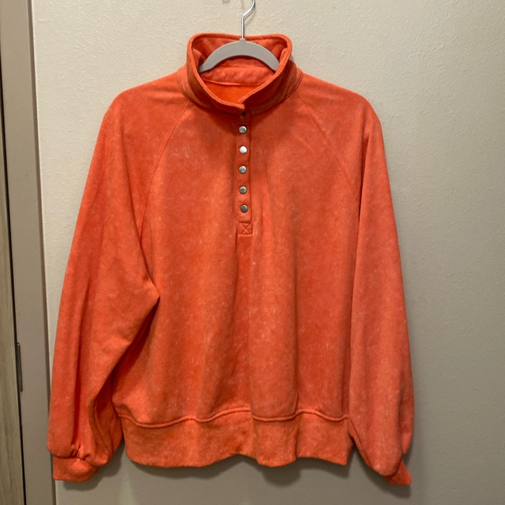 Never worn, orange quarter zip sweater with buttons.